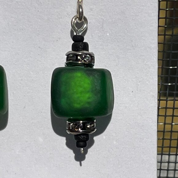 Venetian Fire Earrings Artisan Sterling Silver 24k Gold Green Venetian Glass OS - Picture 2 of 5